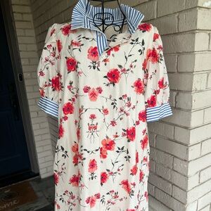 Entro Floral Dress with Red and Blue Accents